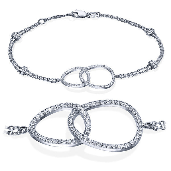 צמיד אינפיניטי מזהב לבן עם שתי לולאות משובצות יהלומים טבעיים לכל אורכו