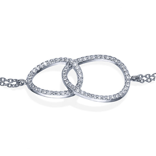 צמיד אינפיניטי מזהב לבן עם שתי לולאות משובצות יהלומים טבעיים לכל אורכו