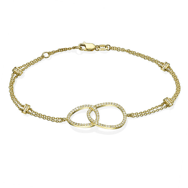 צמיד אינפיניטי מזהב לבן עם שתי לולאות משובצות יהלומים טבעיים לכל אורכו