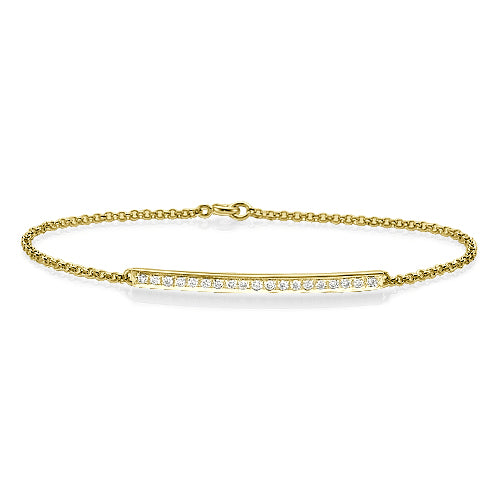 צמיד טניס זהב עם חוליות דקות ושורת יהלומים טבעיים במרכז 0.40 קראט