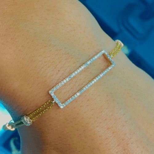 צמיד זהב עם חוליות כפולות ומשבצת מלבן משובצת יהלומים טבעיים 0.50 קראט