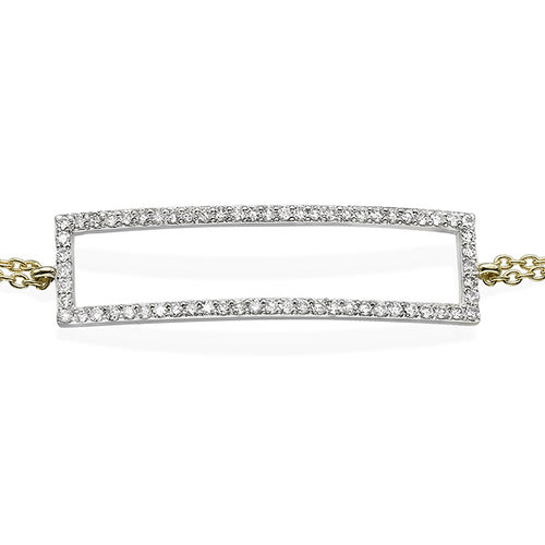 צמיד זהב עם חוליות כפולות ומשבצת מלבן משובצת יהלומים טבעיים 0.50 קראט