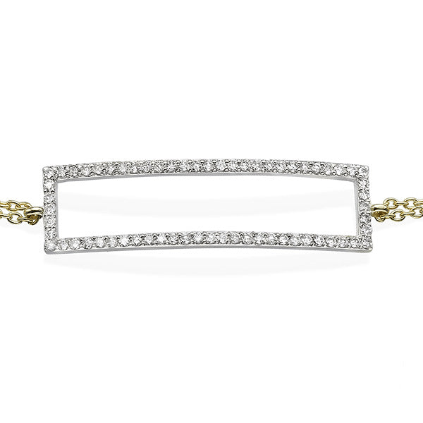 צמיד זהב עם חוליות כפולות ומשבצת מלבן משובצת יהלומים טבעיים 0.50 קראט