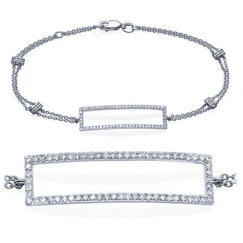 צמיד זהב עם חוליות כפולות ומשבצת מלבן משובצת יהלומים טבעיים 0.50 קראט