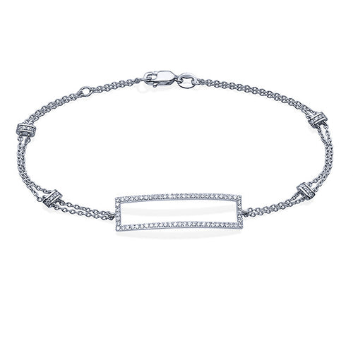 צמיד זהב עם חוליות כפולות ומשבצת מלבן משובצת יהלומים טבעיים 0.50 קראט