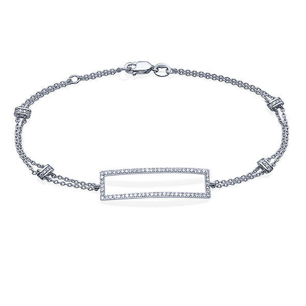 צמיד זהב עם חוליות כפולות ומשבצת מלבן משובצת יהלומים טבעיים 0.50 קראט