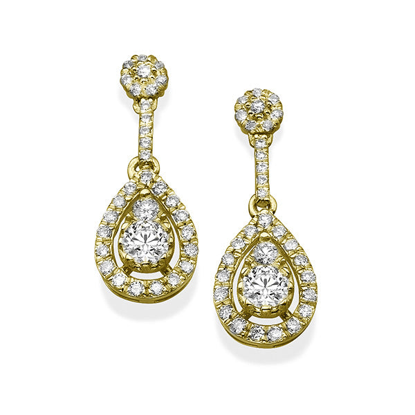 עגילי יהלום נופלים בצורת טיפה 0.90 קראט יהלומים טבעיים