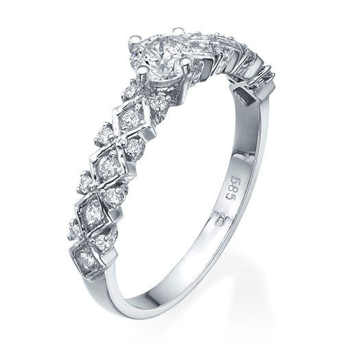 טבעת יהלומים "וינטאג' משולשים" זהב לבן