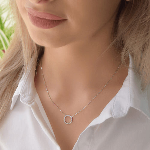 שרשרת מעגל החיים זהב לבן עם יהלומים טבעיים במשקל כולל 0.25 קראט