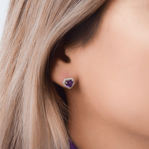 עגילי זהב ויהלומים המשובצים באבן סיטרין בצבע סגול עז