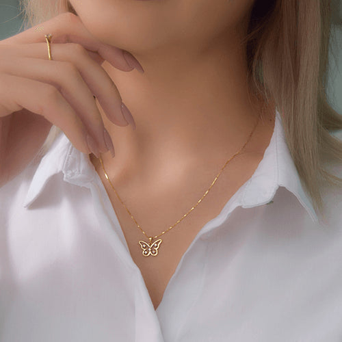 שרשרת יהלומים מזהב בעיצוב פרפר ובשיבוץ יהלומים במשקל  0.11 קראט