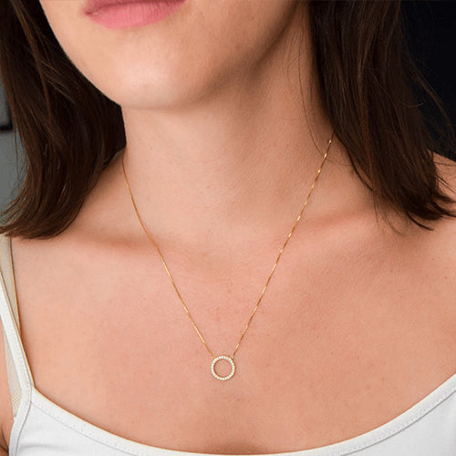 שרשרת מעגל החיים זהב לבן עם יהלומים טבעיים במשקל כולל 0.25 קראט