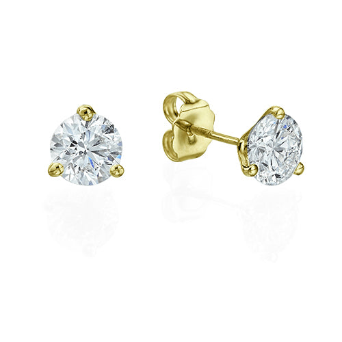 עגילי יהלומים צמודים סטאד שלוש שיניים