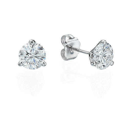 עגילי יהלומים צמודים סטאד שלוש שיניים