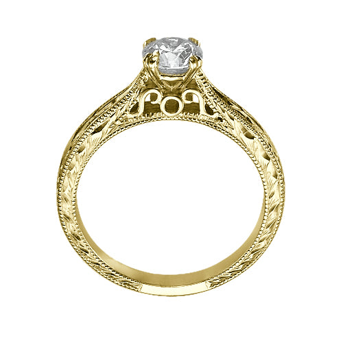 טבעת אירוסין וינטאג' 0.42 עשוייה עבודת יד קראט זהב צהוב