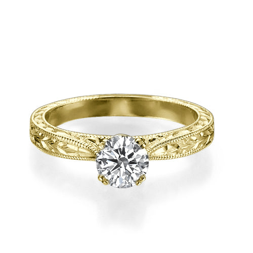 טבעת אירוסין וינטאג' 0.42 עשוייה עבודת יד קראט זהב צהוב