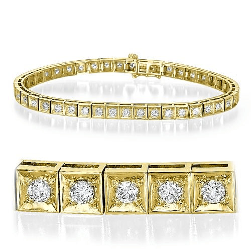 צמיד טניס מרובע מזהב עם יהלומים שוקולד טבעיים במשקל כולל של שני קראט