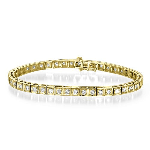 צמיד טניס מרובע מזהב עם יהלומים שוקולד טבעיים במשקל כולל של שני קראט