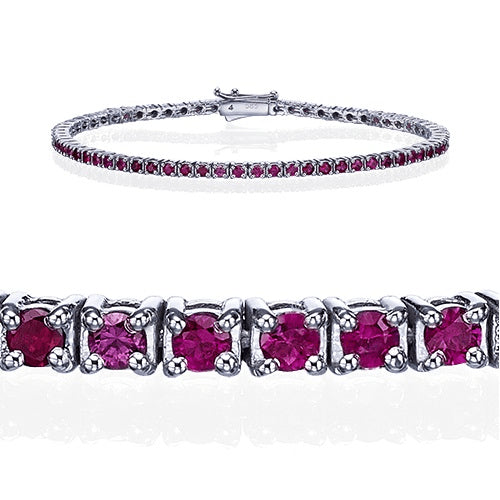 צמיד טניס מזהב לבן משובץ אבני רובי טבעיות לאורך כל החוליות בצבע חזק