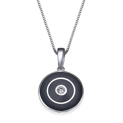 תליון עגול מזהב עם אמייל שחור ויהלום טבעי בעיצוב מודרני ייחודי ויוקרתי