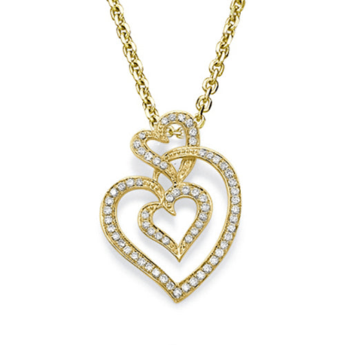 שרשרת זהב עם תליון שלוש לבבות משובצים יהלומים טבעיים בעיצוב עדין