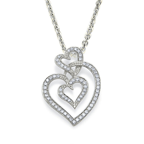 שרשרת זהב עם תליון שלוש לבבות משובצים יהלומים טבעיים בעיצוב עדין