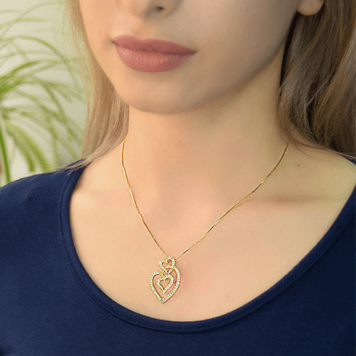 שרשרת יהלומים מזהב ותליון יהלומים לבבות