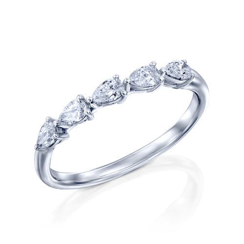 טבעת שורה 5 יהלומים שורה טיפות זהב לבן