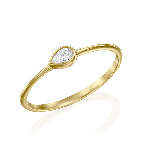 טבעת "טיפה" 0.10 סוליטר קראט זהב צהוב
