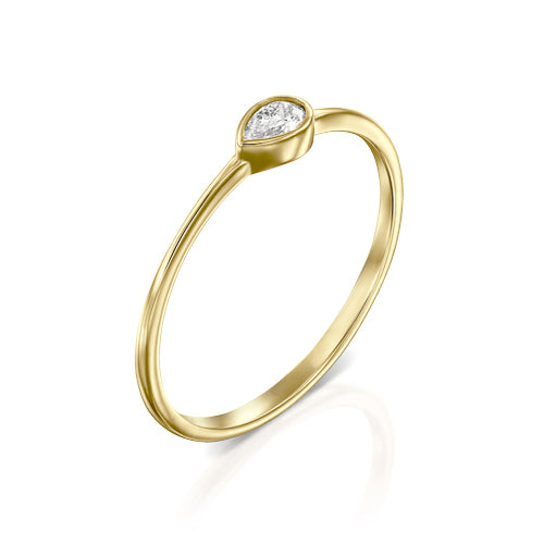טבעת "טיפה" 0.10 סוליטר קראט זהב צהוב