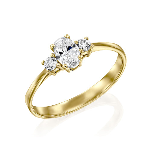 טבעת "אובל 3 יהלומים" זהב צהוב