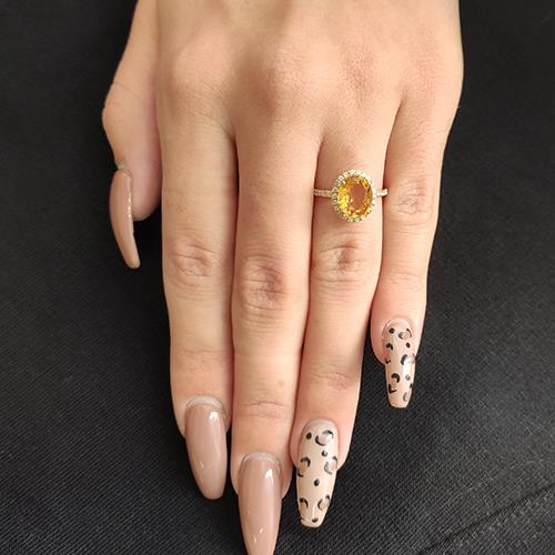 טבעת יהלומים זהב צהוב "אליסון" בשילוב אבן סיטרין ענקית