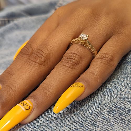 טבעת אירוסין וינטאג' 0.42 עשוייה עבודת יד קראט זהב צהוב