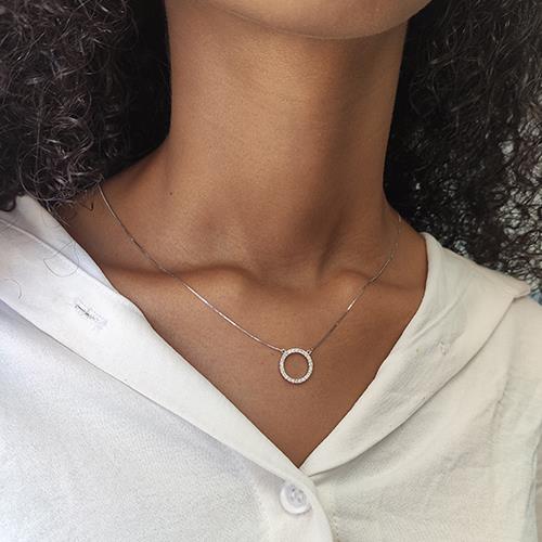 שרשרת מעגל החיים זהב לבן עם יהלומים טבעיים במשקל כולל 0.25 קראט