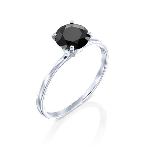 טבעת יהלום סוליטר זהב לבן ""אנה שחור"