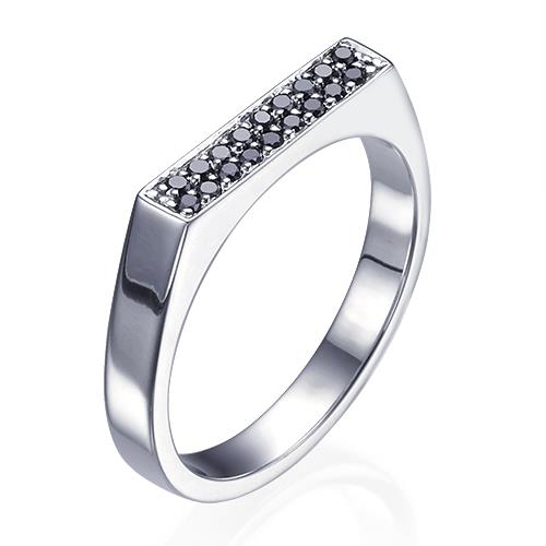 טבעת חותם רחבה משובצת יהלומים שחורים