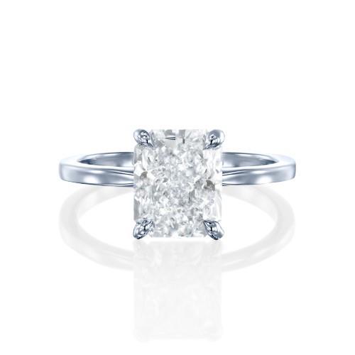 טבעת יהלום סוליטר "רדיאנט" זהב לבן