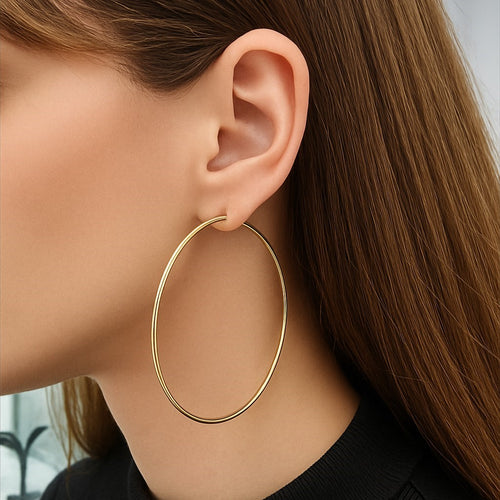 עגילי חישוק גדולים זהב צהוב בעיצוב אלגנטי ועדין קוטר 6 ס"מ