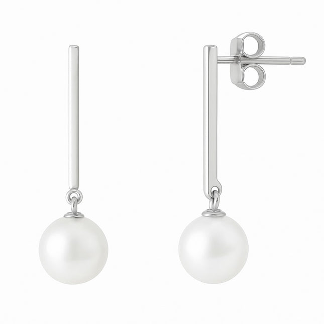 עגילי פנינה תלויים בעיצוב מודרני וזהב לבן למראה אלגנטי