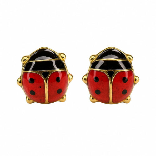 עגילי חיפושית אדומה בעיצוב יוקרתי עם גימור זהב איכותי