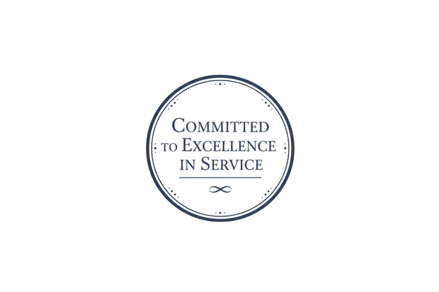 Committed to Excellence in Service בצורת חותמת בעיצוב עדין ומינימליסטי