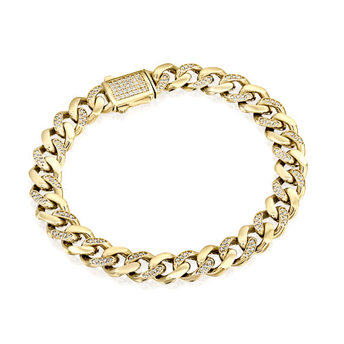 צמיד קובני מזהב לבן עם חוליות משובצות יהלומים טבעיים בעיצוב מרשים