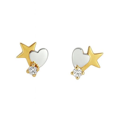עגילי כוכב ולב לילדות מזהב וזירקון