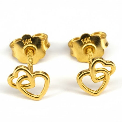 עגילי לבבות חופפים לילדות מזהב מבריק