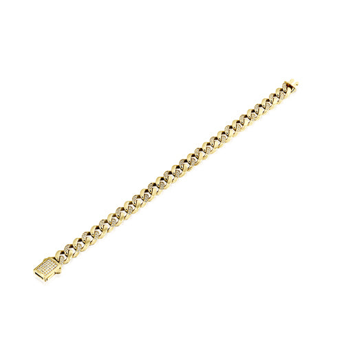 צמיד קובני מזהב לבן עם חוליות משובצות יהלומים טבעיים בעיצוב מרשים