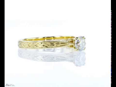 טבעת אירוסין וינטאג' 0.42 עשוייה עבודת יד קראט זהב צהוב