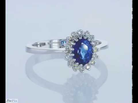 טבעת הנסיכה דיאנה העיצוב המקורי בזהב לבן משובצת ספיר כחולה